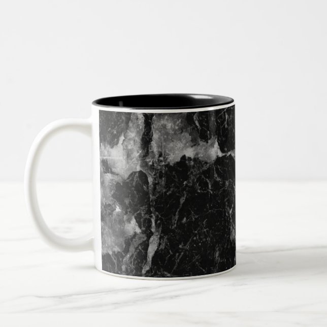 Black White & Silver Marble Modern Glam Two-Tone Coffee Mug (Left)
