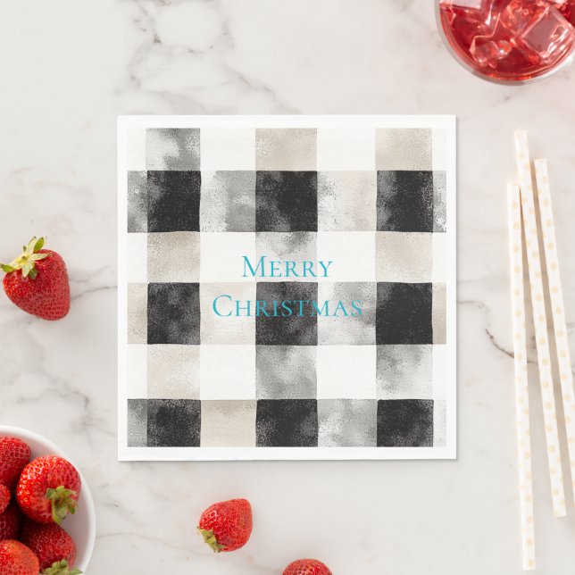 Black White Silver Rustic Stripes Christmas Napkin (Insitu)