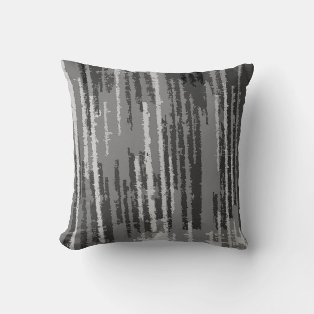 Black White Silver Striped Pattern Cushion (Front)