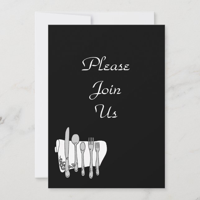 Black White Silverware Custom Invitation Template (Front)
