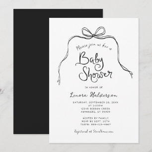 Black White Simple Bow Baby Shower Invitation