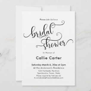 Black White Simple Bridal Shower Script Typography Invitation