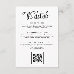 Black White Simple Calligraphy Wedding Details Enclosure Card