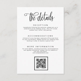 Black White Simple Calligraphy Wedding Details Enclosure Card