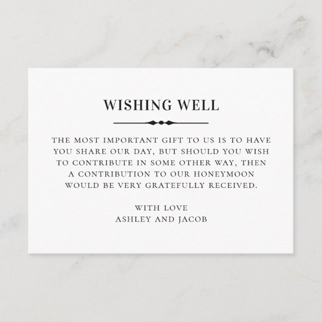 Black white simple classic wedding wishing well enclosure card (Front)