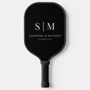 Black & White Simple Couple Initials Wedding Pickleball Paddle