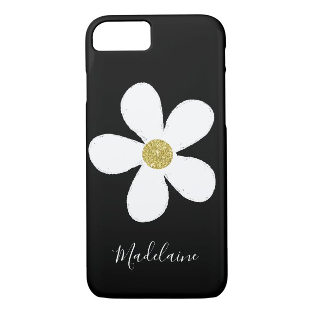 Black White Simple Daisy Gold Personal Case-Mate iPhone Case (Back)