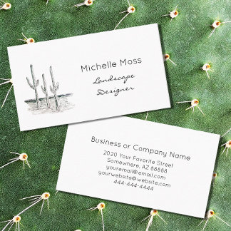Black White Simple Desert Cactus Business Card