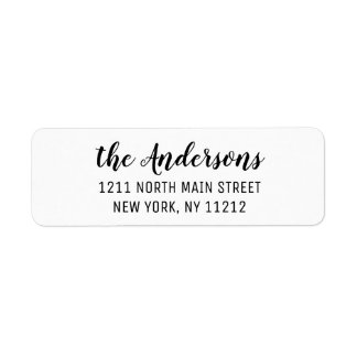 Black White Simple Elegant Cursive Script Return Address Label