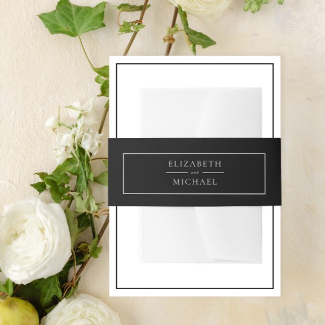 Black & White Simple Elegant Minimalist Wedding Invitation Belly Band (Add a touch of elegance to your invitation set with this formal black and white belly band)