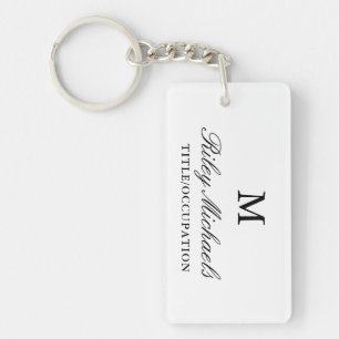 Black White Simple Elegant Monogram Name Title Key Ring