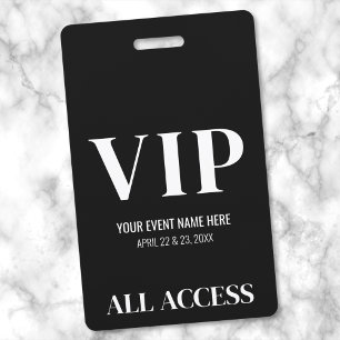 Black White Simple Elegant VIP Event ID Badge