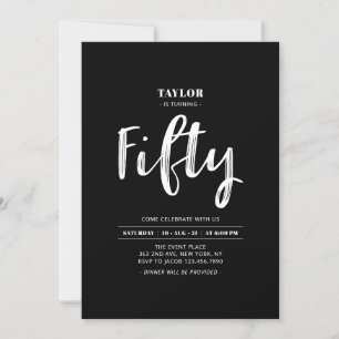 Black & White Simple Fifty 50th Birthday Party Inv Invitation