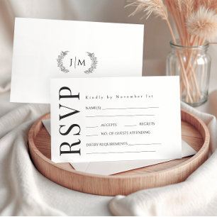 Black white simple floral wedding RSVP cards