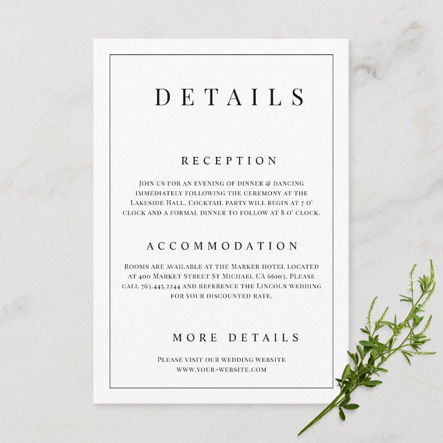 Black & White Simple Formal Wedding Details Enclosure Card (Creator Uploaded)