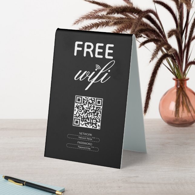 Black White Simple Free Wi-Fi QR Code Place (In SItu (Table))