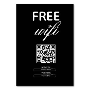 Black White Simple Free Wi-Fi QR Code Place Table Number