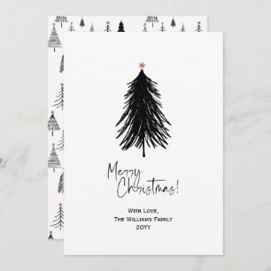 Black White Simple Merry Christmas Tree  Holiday Card