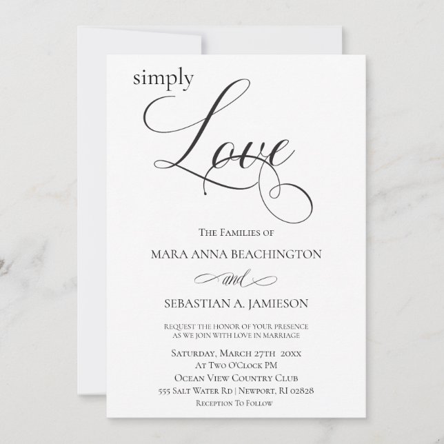 *~* Black White Simple Minimal Modern Wedding Invitation (Front)