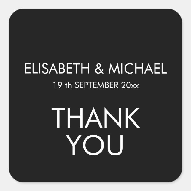 Black white simple minimalist trendy elegant square sticker (Front)