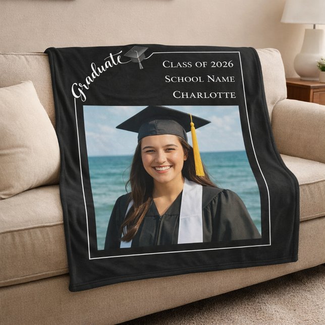 Black white simple modern photo Graduate Fleece Blanket (Creator Uploaded)