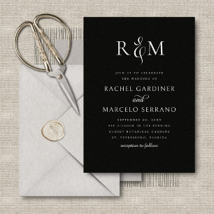 Black White Simple Monogram Ampersand Wedding Invitation