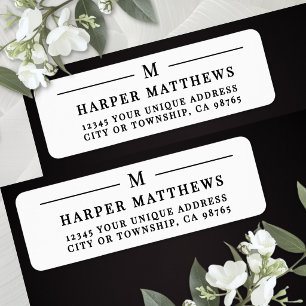 Black White Simple Monogram Return Address Label