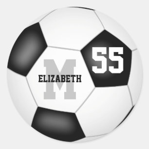 black white simple personalised soccer ball classic round sticker