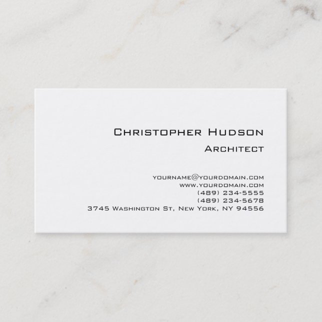 Black White Simple Plain Architect Business Card (Front)