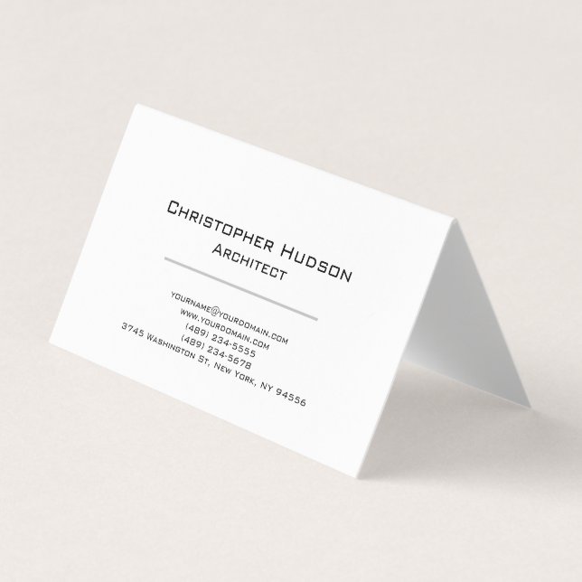 Black White Simple Plain Architect Business Card (Front)