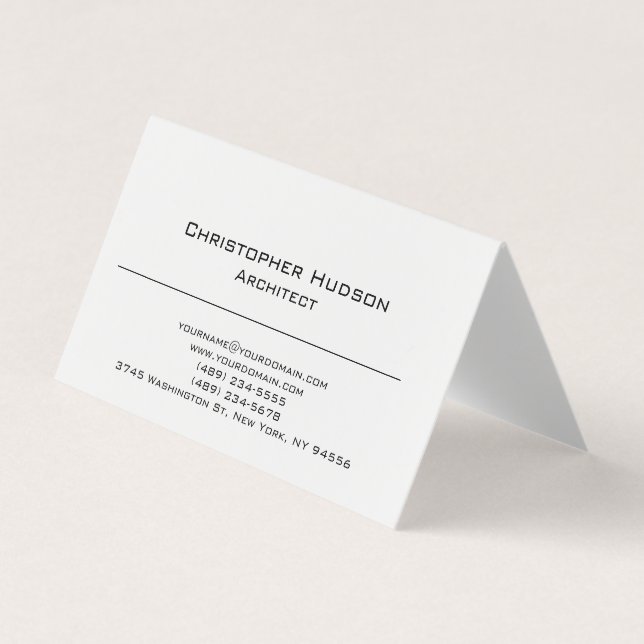 Black White Simple Plain Architect Business Card (Front)