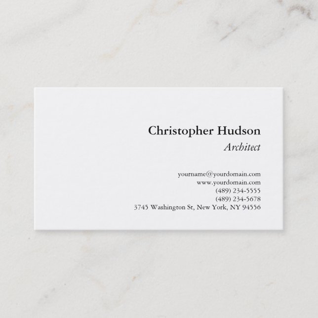 Black White Simple Plain Architect Business Card (Front)
