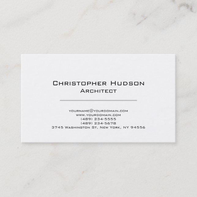 Black White Simple Plain Architect Business Card (Front)