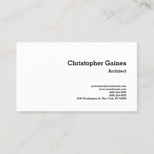 Black White Simple Plain Architect Classical Business Card (Front)