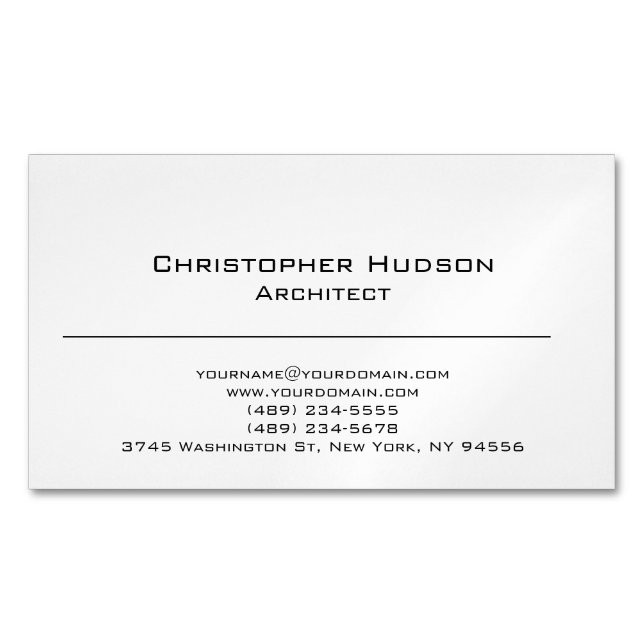 Black White Simple Plain Architect Magnetic Business Card (Front)