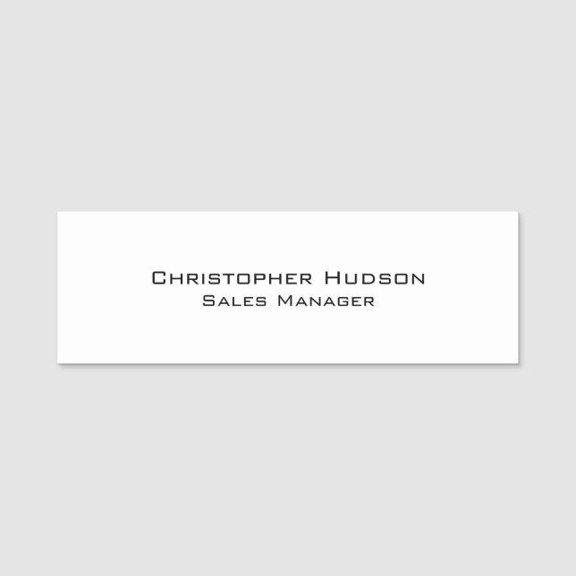 Black White Simple Plain  Name Tag (Front)
