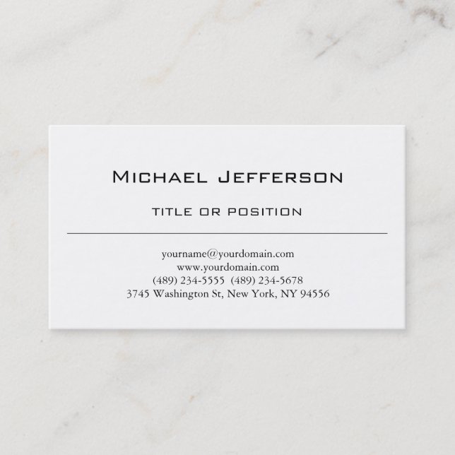 Black & White Simple Plain Script Business Card (Front)