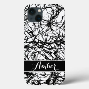 Black White Simple Rough Abstract Personalised iPhone 13 Case