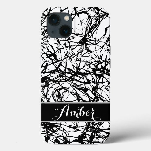 Black White Simple Rough Abstract Personalised Case-Mate iPhone Case (Back)