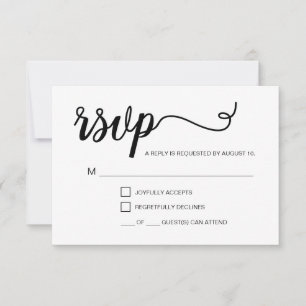 Black White Simple RSVP with Number of guests Card