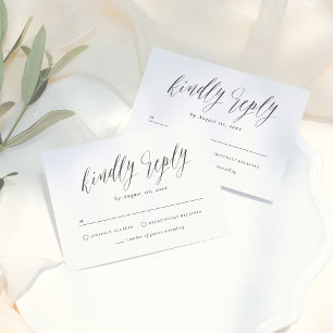 Black & White Simple Script Calligraphy Wedding RSVP Card