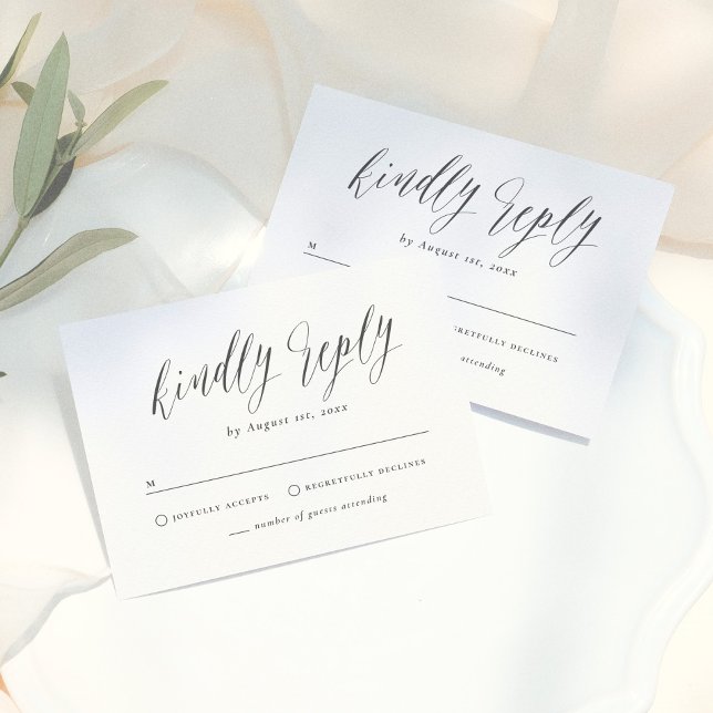 Black & White Simple Script Calligraphy Wedding RSVP Card (Creator Uploaded)