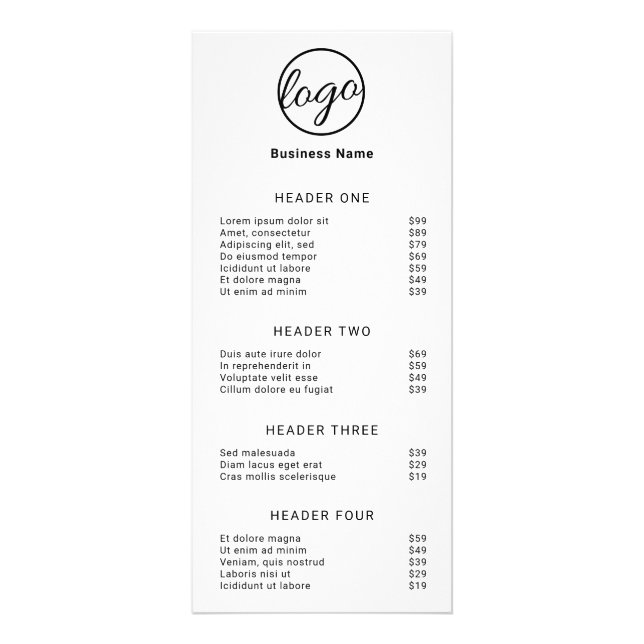 Black White Simple Service Menu Logo Price List (Front)