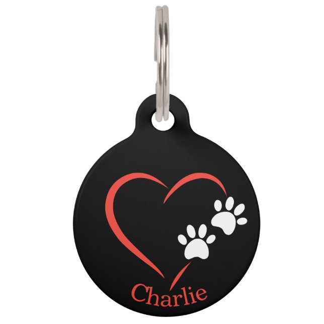 Black & White Simple Stylish Round Personalized  Pet Tag (Front)