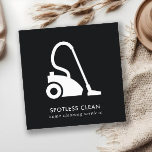 BLACK WHITE SIMPLE VACUUM CLEANER CLEANING SERVICE SQUARE BUSINESS CARD