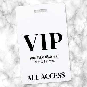 Black White Simple VIP Event ID Badge