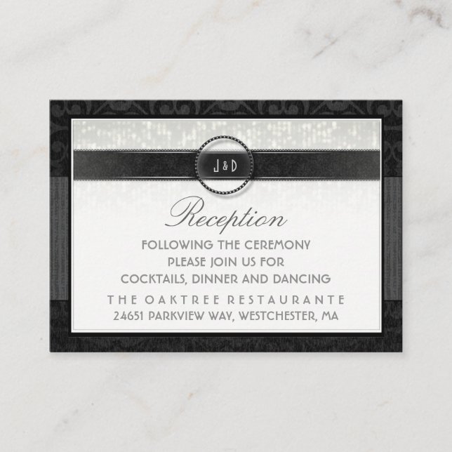 Black & White Simplicity Art Deco Reception Card (Front)
