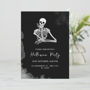 Black & White Skeleton Halloween Party Invitation