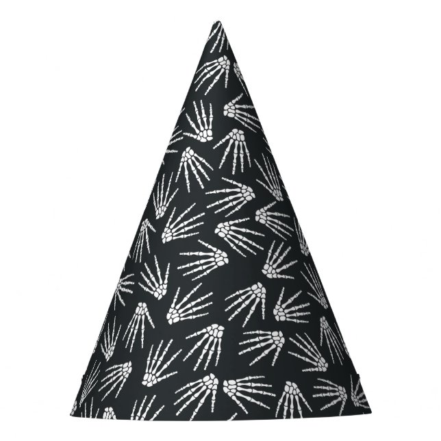 Black & White Skeleton Hand Pattern Birthday Party Party Hat (Front)
