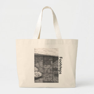 Black & White Sketch Drawing "Footsteps" Large Tote Bag